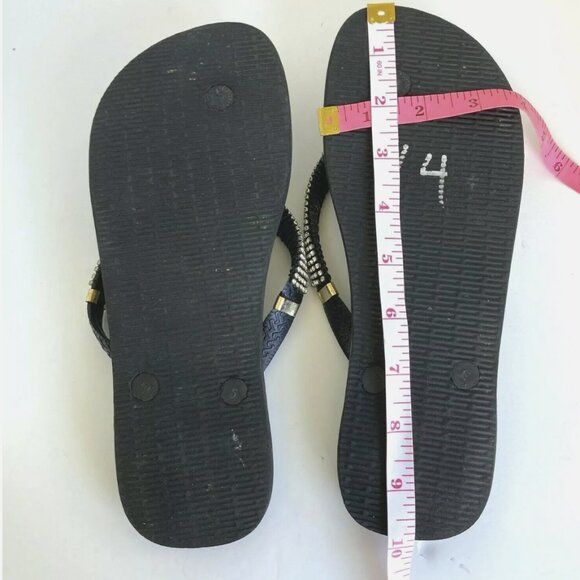 Havaianas Crystal Floral Bling Black Flip Flops Genuine Women's US Size 7/8 Gold - Picture 6 of 9